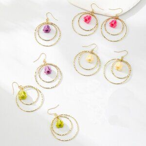 Crown Flower Dangling Hoop Earrings